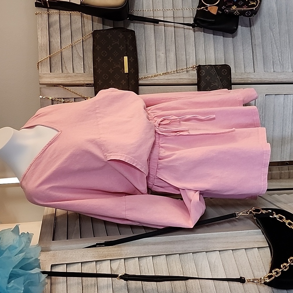 Pink hooded long sleeve romper/ swim suit cover up/ pajamas - Picture 3 of 10
